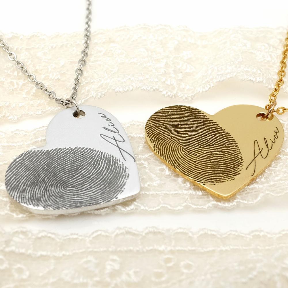 Personalized Fingerprint Necklace Custom Heart Necklace Name Necklace - Gathering Littles