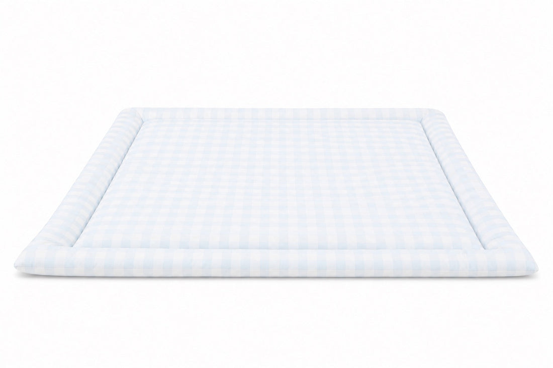 Light Blue Checkered Padded Baby Play Mat