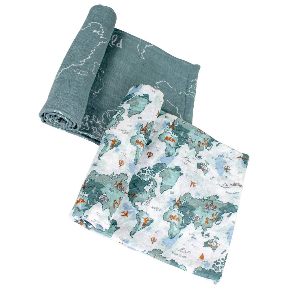 World Map + Someday Oh-So-Soft Muslin Swaddle Blanket Set