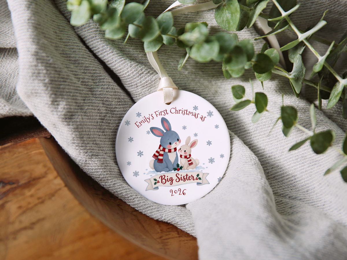 Big Sister Christmas Ornament, Personalized Name &amp; Year, New Sibling Keepsake