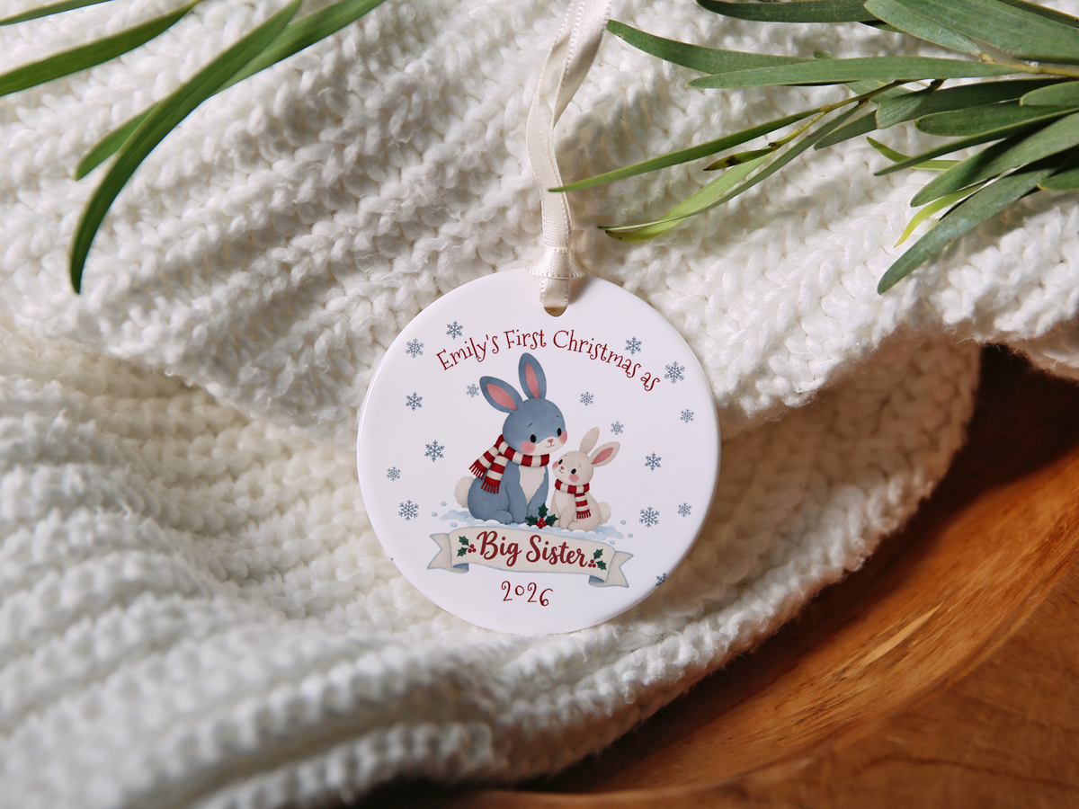Big Sister Christmas Ornament, Personalized Name &amp; Year, New Sibling Keepsake