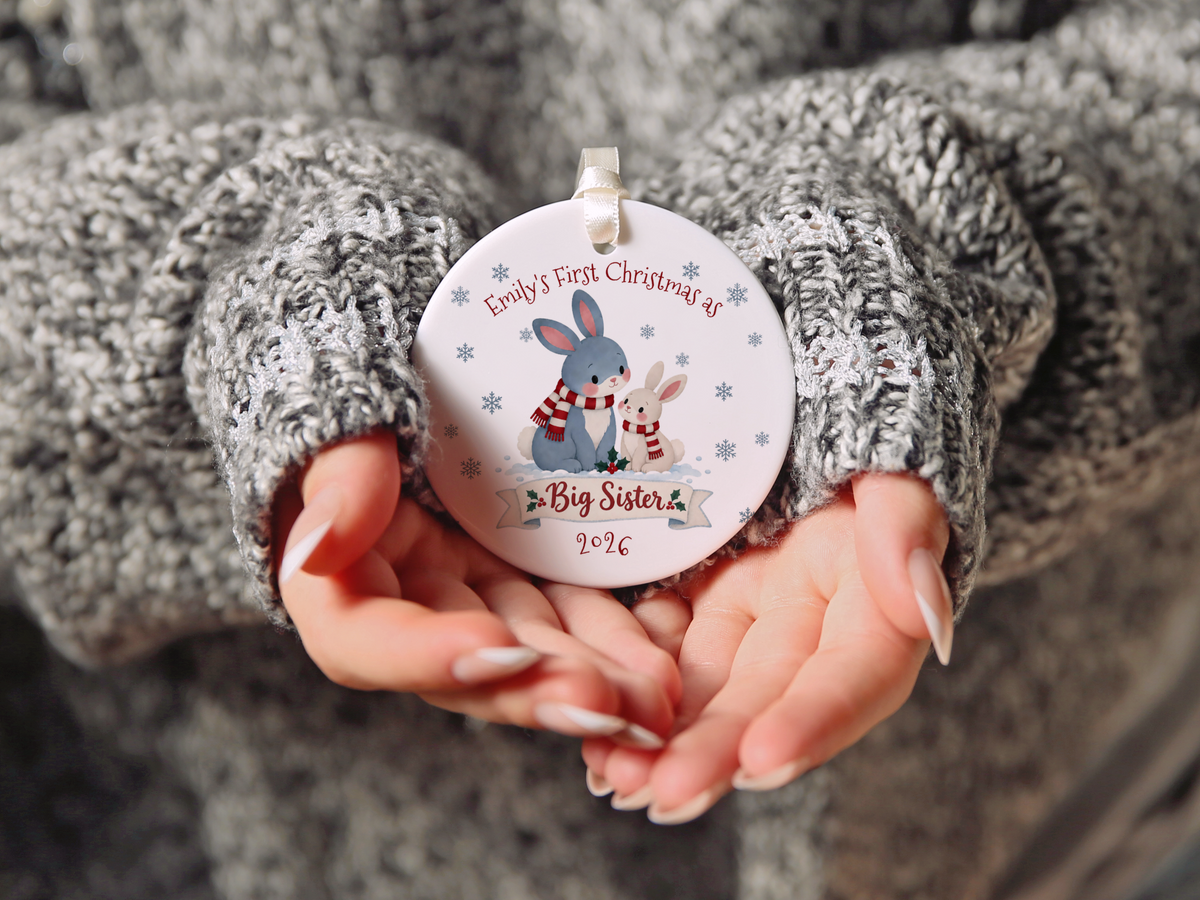Big Sister Christmas Ornament, Personalized Name &amp; Year, New Sibling Keepsake