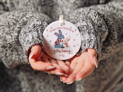 Big Sister Christmas Ornament, Personalized Name &amp; Year, New Sibling Keepsake