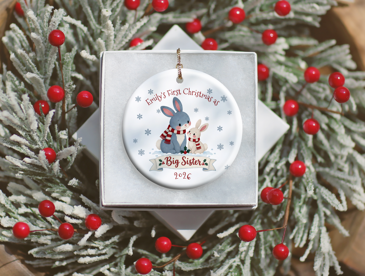 Big Sister Christmas Ornament, Personalized Name &amp; Year, New Sibling Keepsake