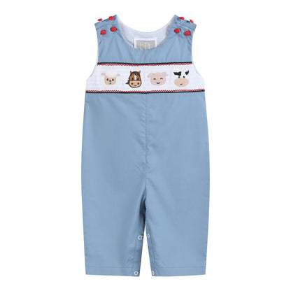 Blue Farm Animals Smocked Overalls