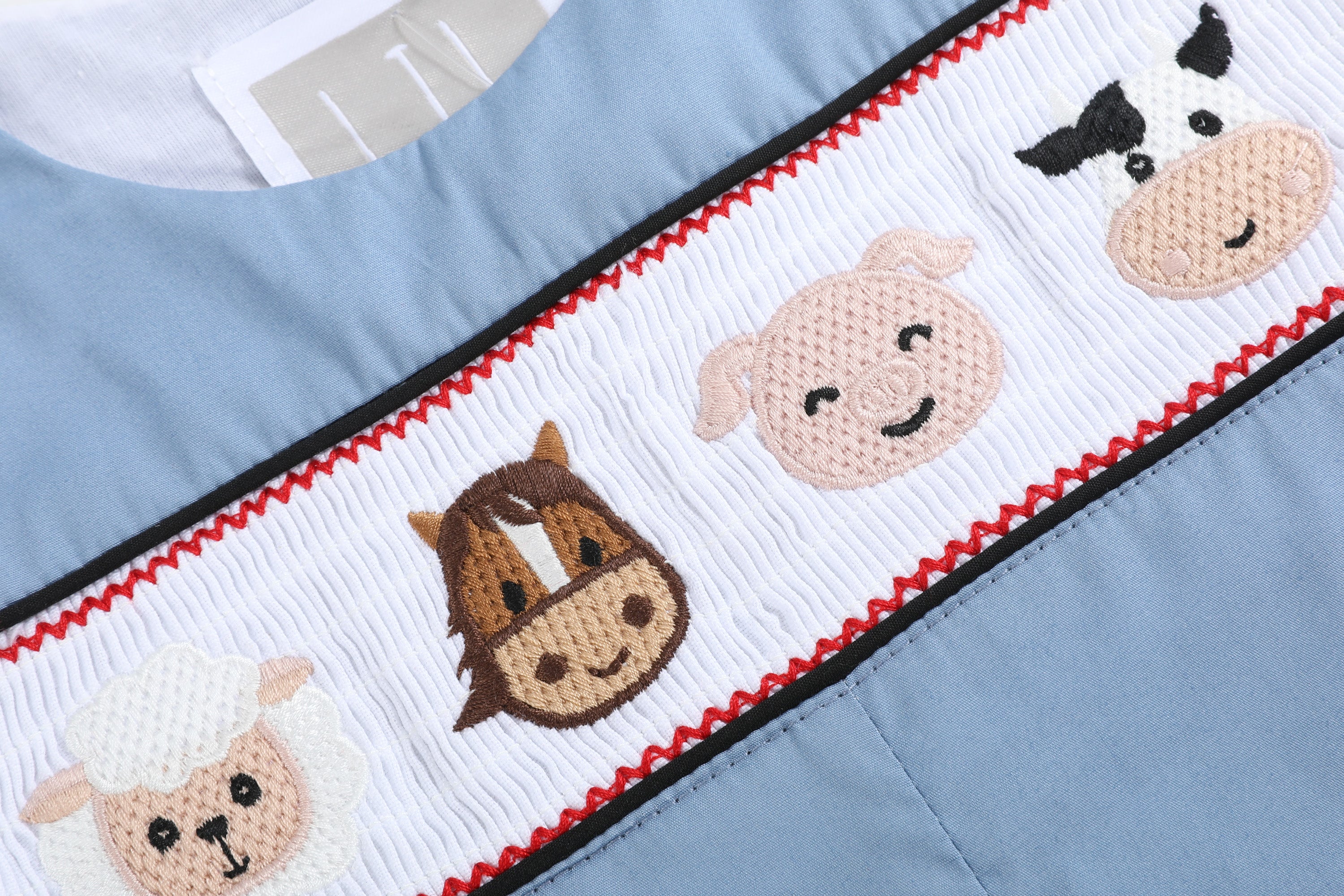 Blue Farm Animals Smocked Overalls