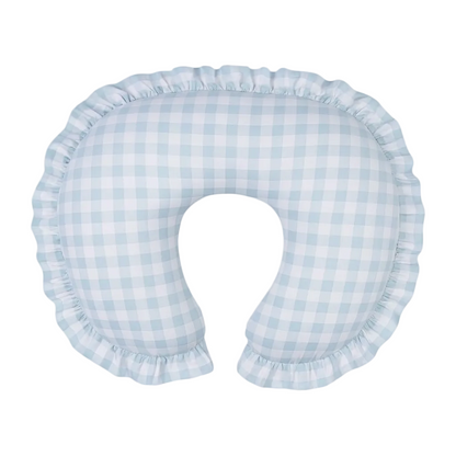 Light Blue Checkered Ruffle Nursing Pillow Cover
