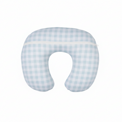 Light Blue Checkered Ruffle Nursing Pillow Cover