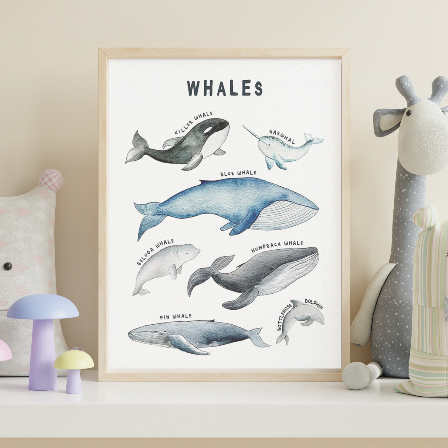 Watercolor Marine Animal Nursery Canvas Art Print - Gathering Littles