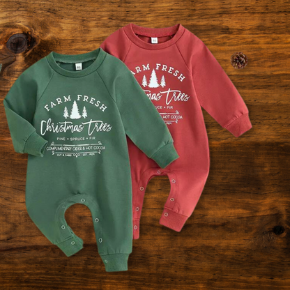 Baby Christmas Sweatshirt Romper, Christmas Tree Baby Onesie, Cute and Comfy Christmas Romper - Gathering Littles