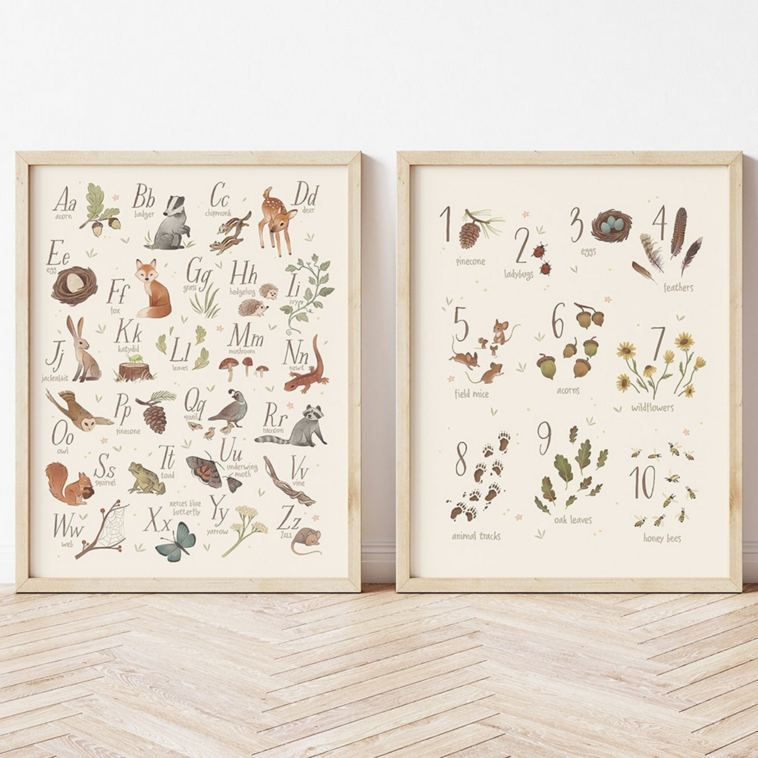 Woodland Alphabet and Numbers Canvas Print for Baby Nursery - Gathering Littles