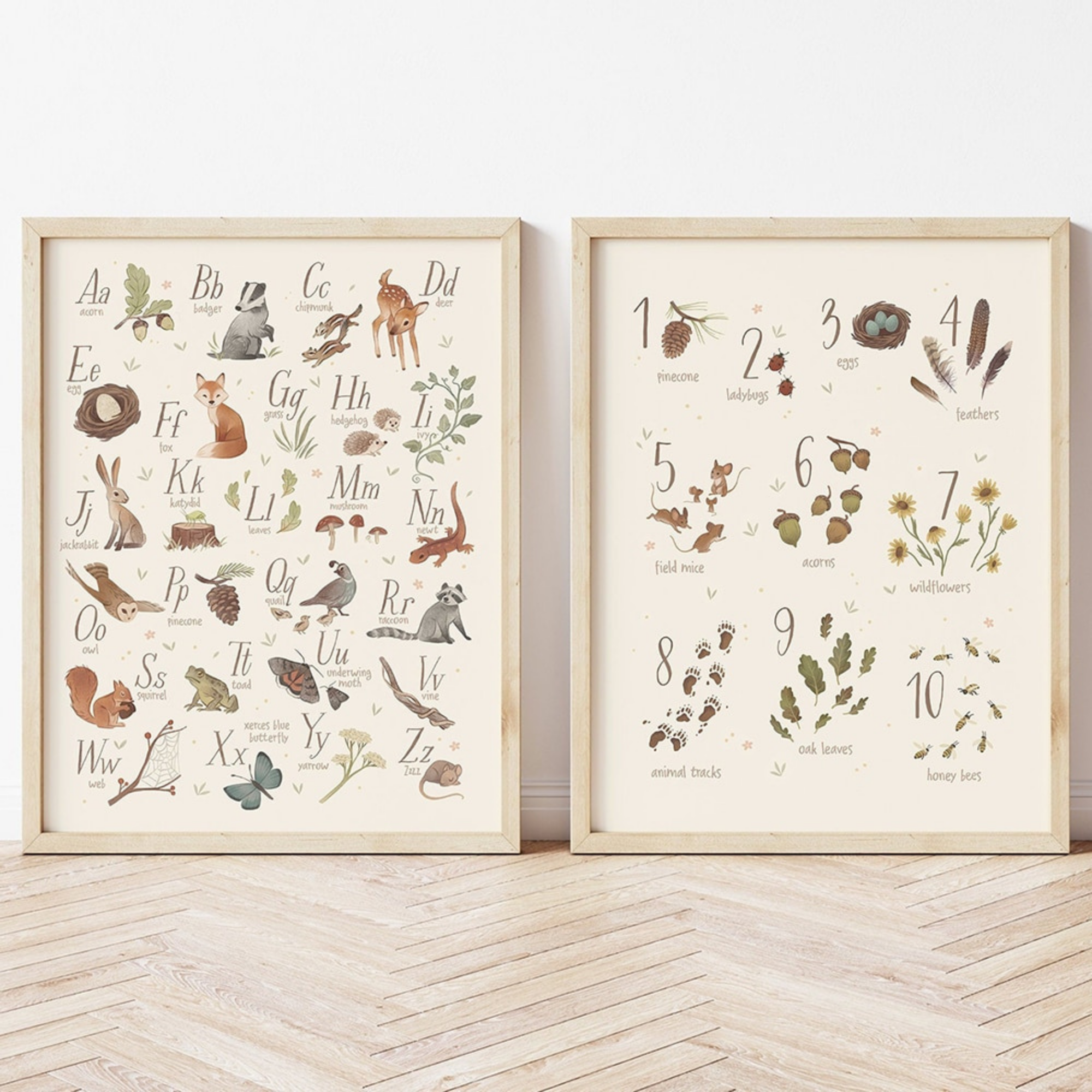 Woodland Alphabet and Numbers Canvas Print for Baby Nursery - Gathering Littles