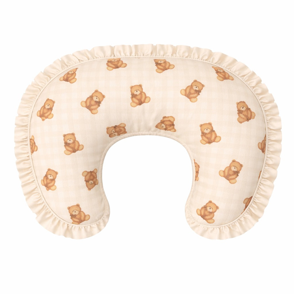 Beige Teddy Gingham Ruffle Nursing Pillow Cover