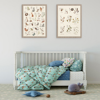 Woodland Alphabet and Numbers Canvas Print for Baby Nursery - Gathering Littles