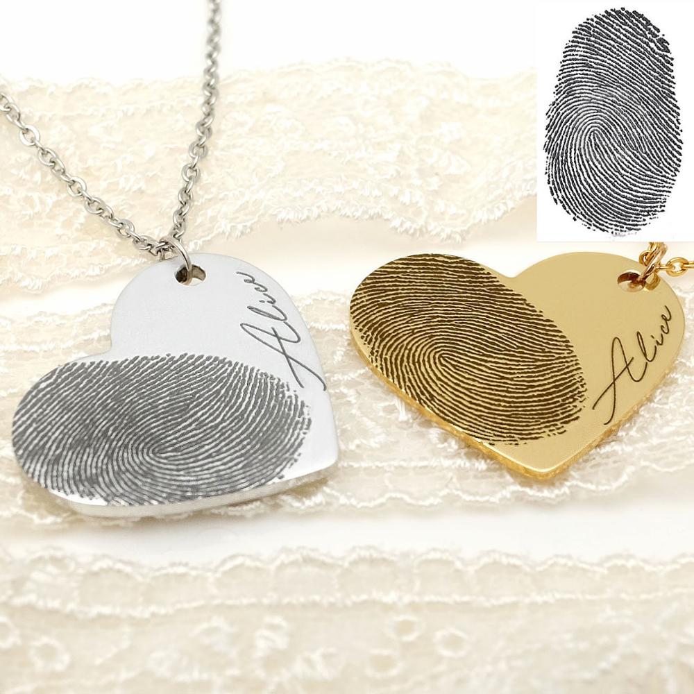 Personalized Fingerprint Necklace Custom Heart Necklace Name Necklace - Gathering Littles