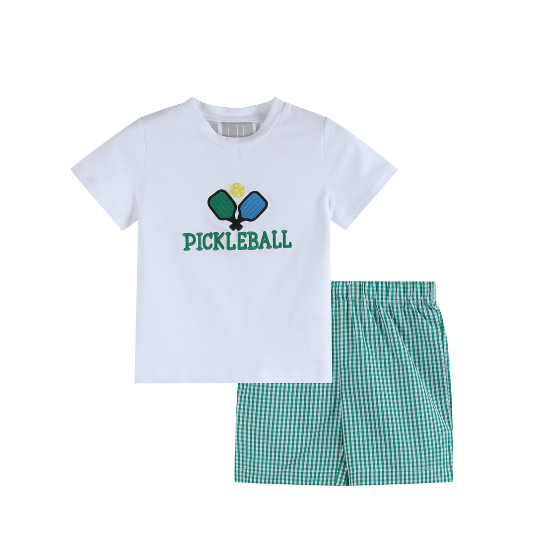 Toddler Pickleball T-Shirt and Green Gingham Shorts Set