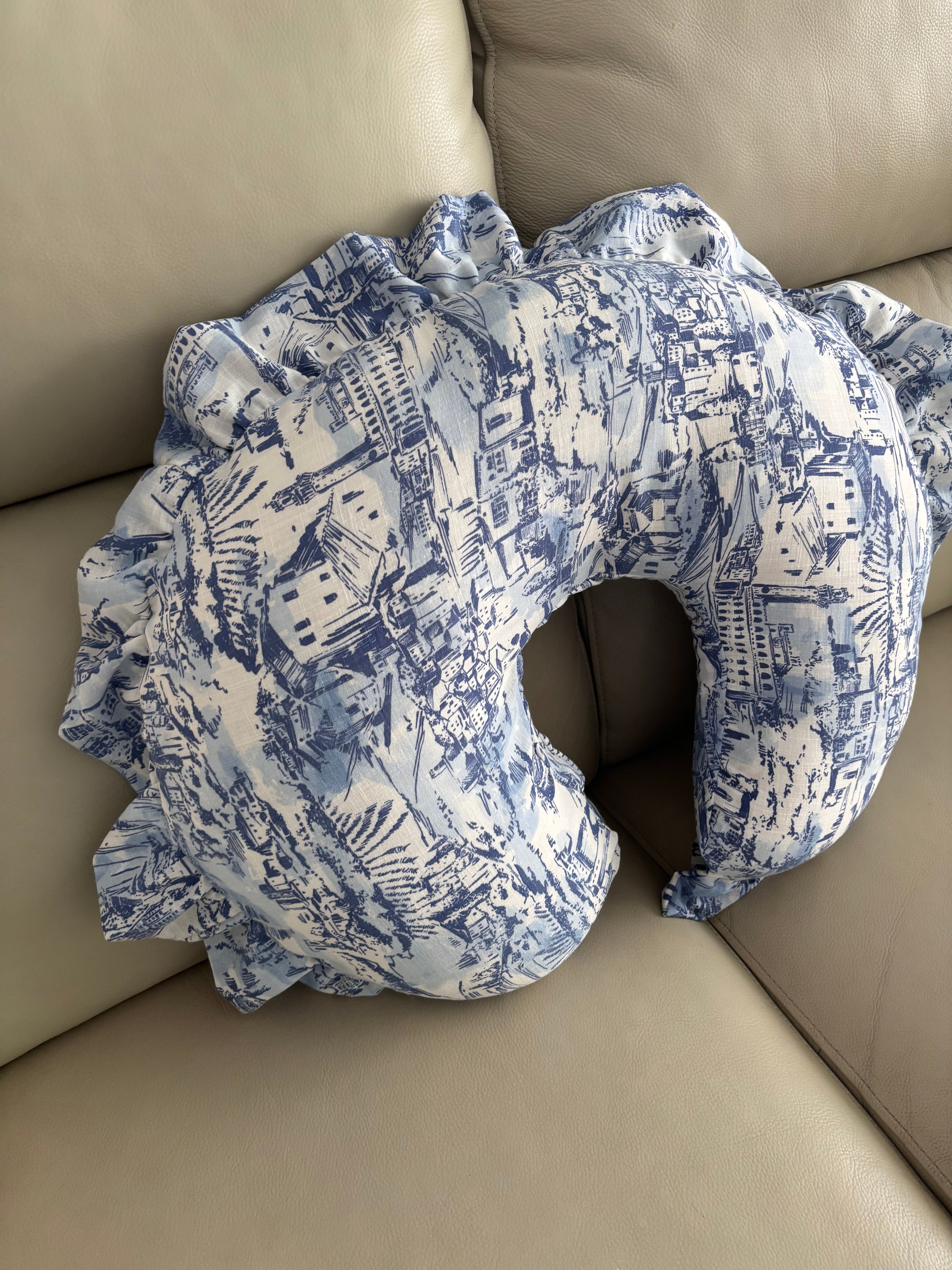 Blue Toile Ruffle Nursing Pillow Cover