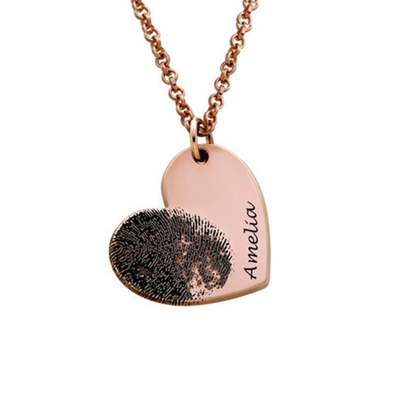 Personalized Fingerprint Necklace Custom Heart Necklace Name Necklace - Gathering Littles