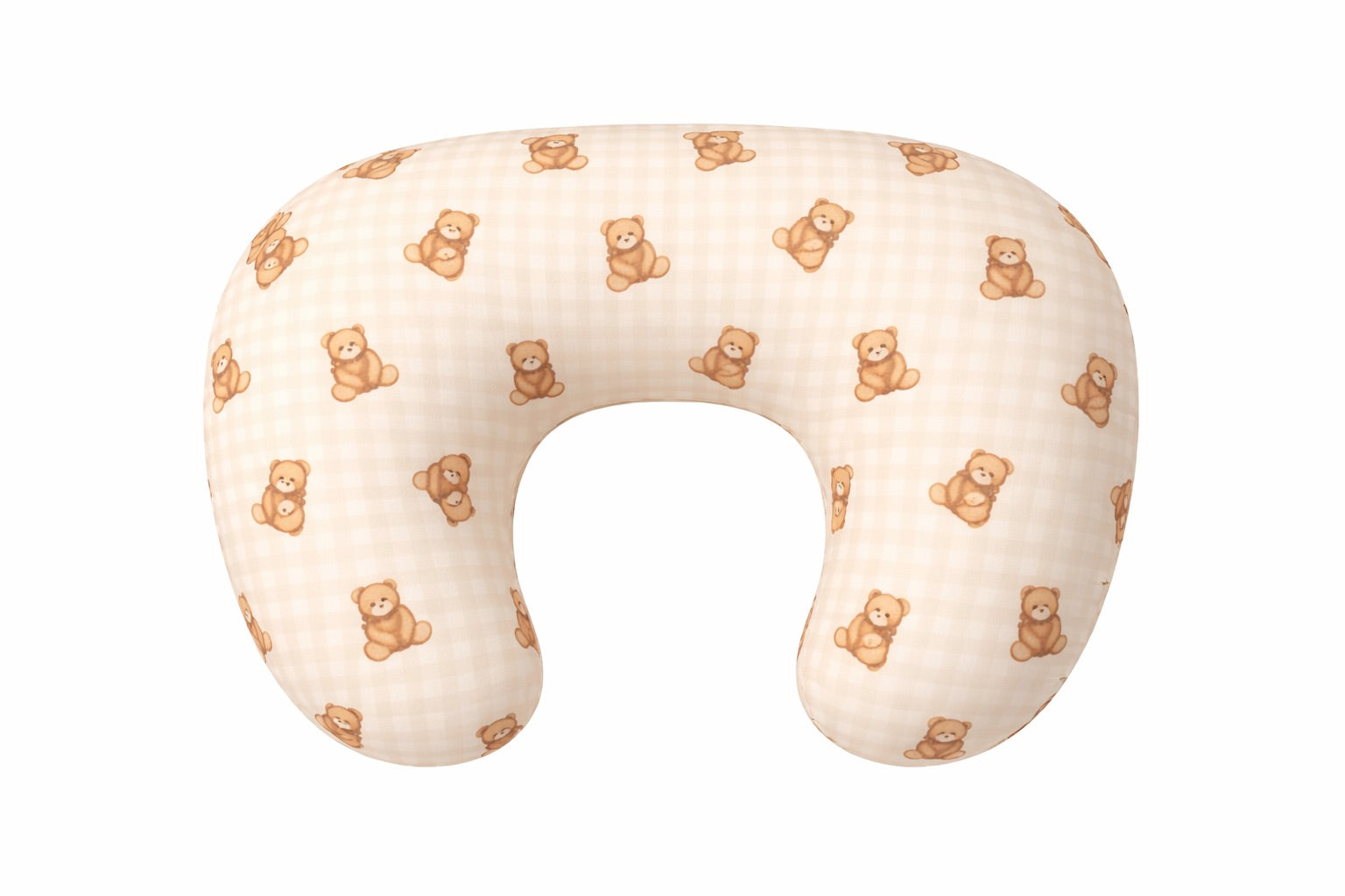Beige Teddy Gingham Ruffle Nursing Pillow Cover