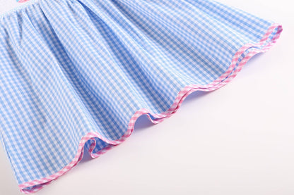 Baby Blue Gingham Pink Sailboats Smocked Baby Dress 3-6M - Gathering Littles