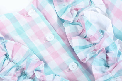 Pink and Aqua Gingham Ruffle Bow Dress