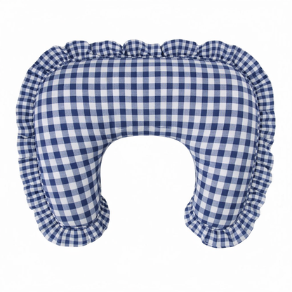 Navy Blue Gingham Ruffle Nursing Pillow Cover
