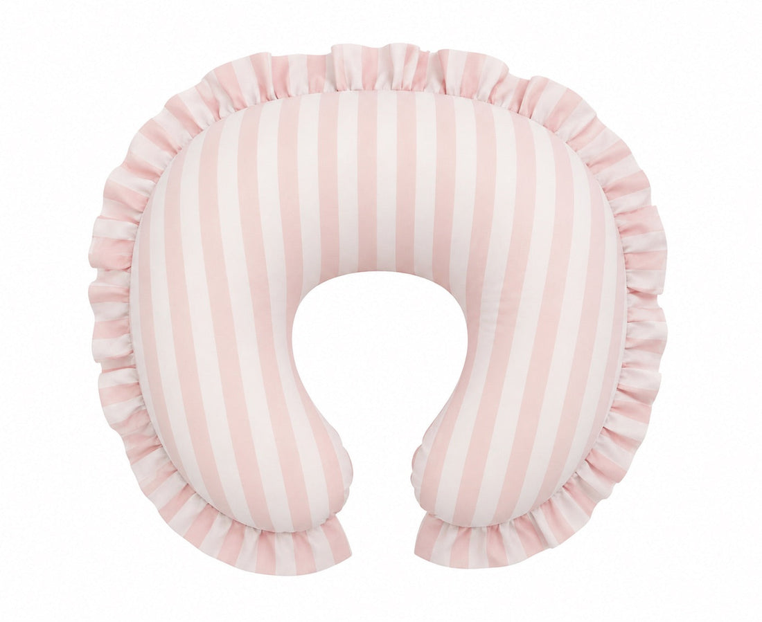 Pink White Stripe Ruffle Nursing Pillow Cover