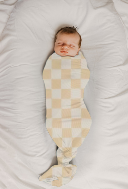 Butter Yellow &amp; White Checkered Stretch Swaddle