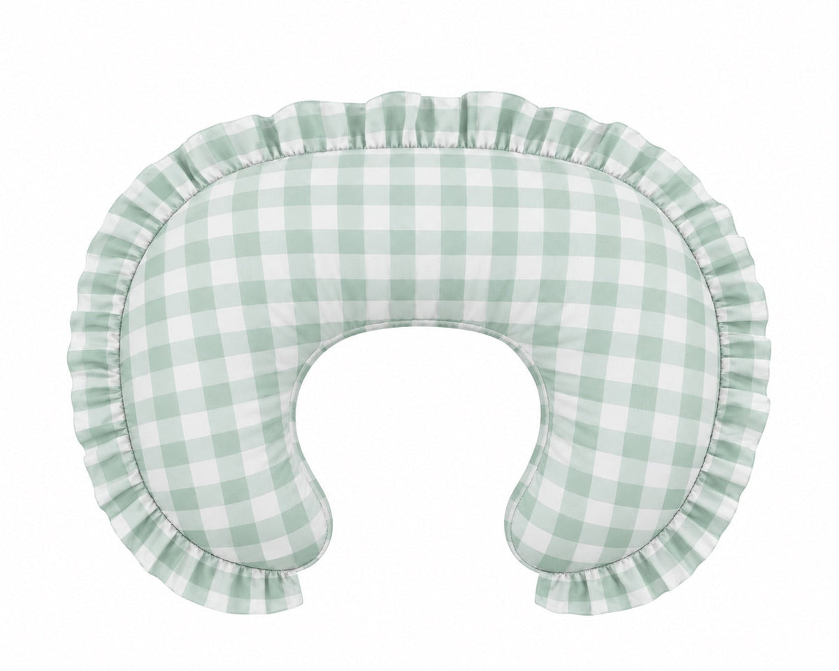 Light Green Checkered Ruffle Nursing Pillow Cover