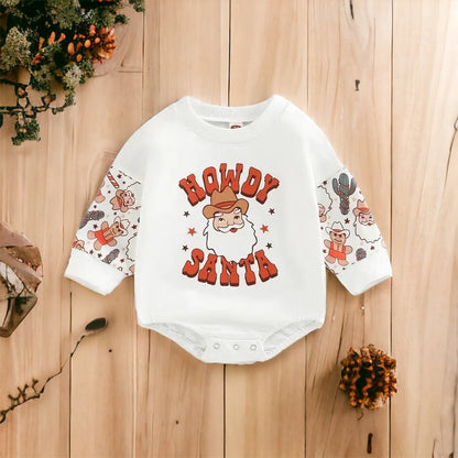 &quot;Howdy Santa&quot; Christmas Baby Outfit, Western Christmas Bubble Romper - Gathering Littles