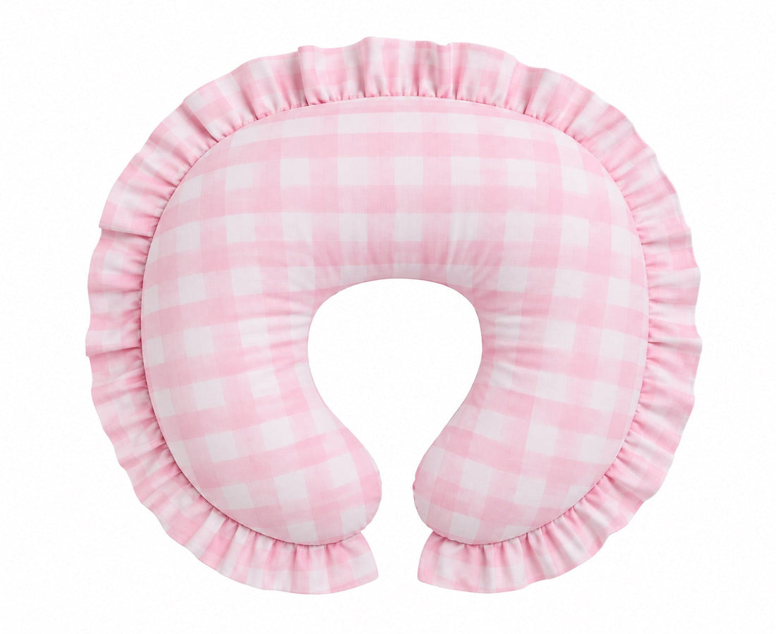 Light Pink Checkered Ruffle Nursing Pillow Cover