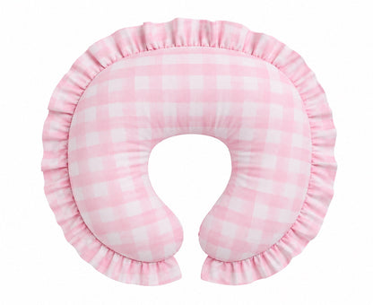 Light Pink Checkered Ruffle Nursing Pillow Cover