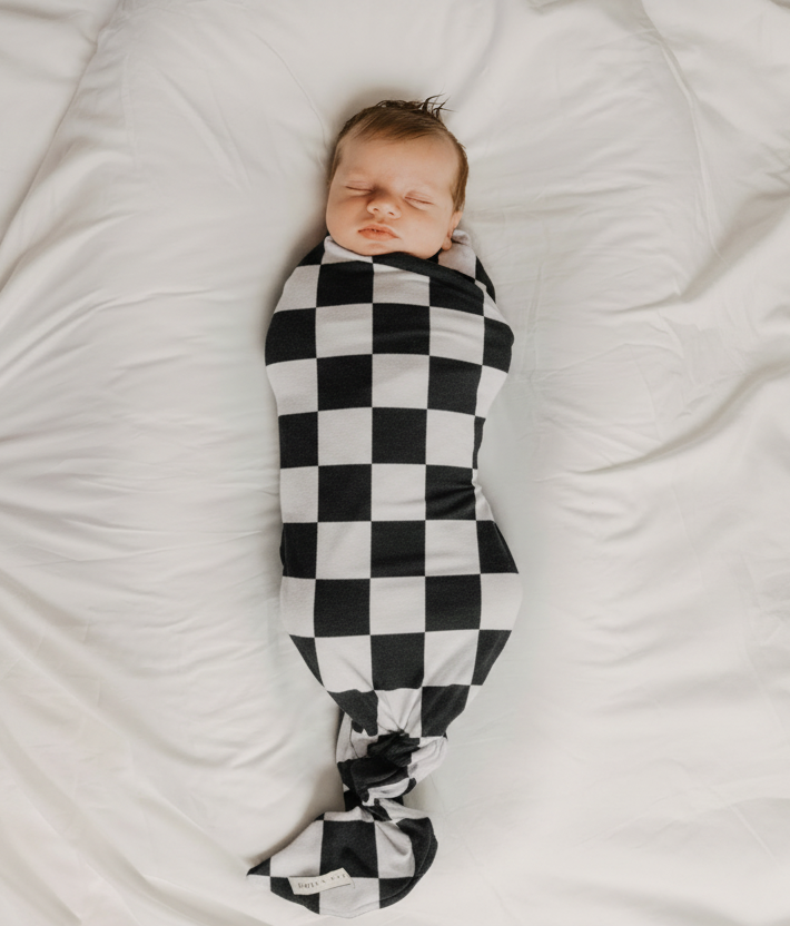 Race Black &amp; White Checkered Stretch Swaddle