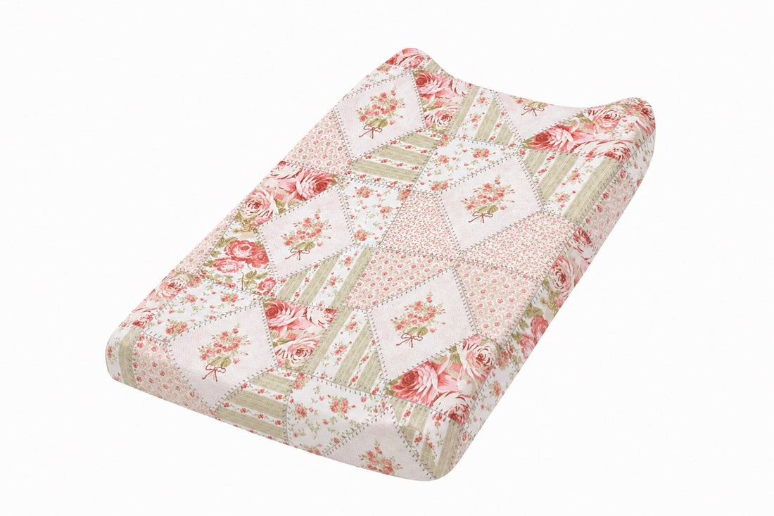 Pink White Patchwork Changing Pad Cover