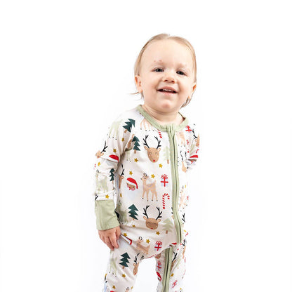 Santa and Friends Bamboo Baby Convertible Footie Christmas Pajamas - Gathering Littles