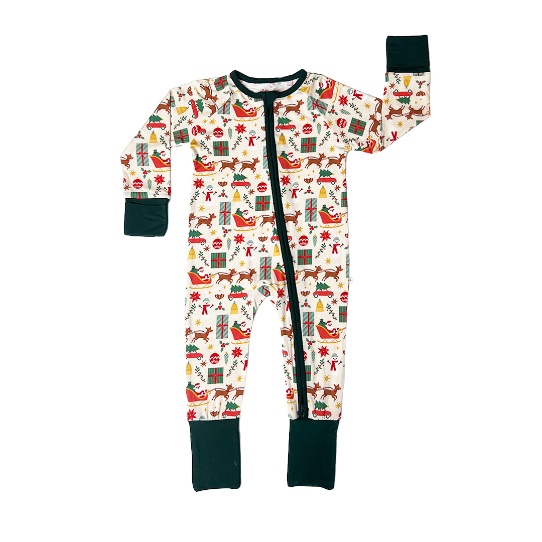 Holiday Vintage Christmas Bamboo Convertible Baby Pajamas