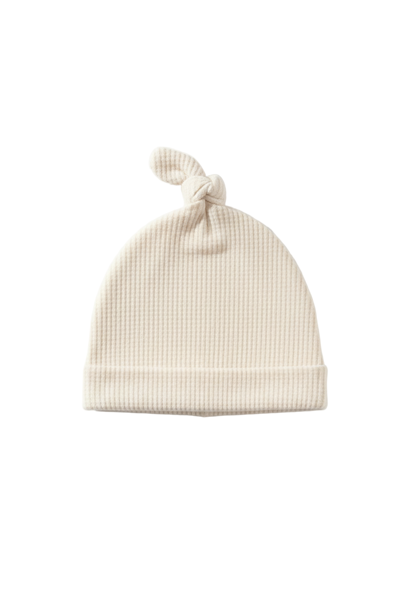 Cream Waffle Knit Newborn Baby Knot Hat