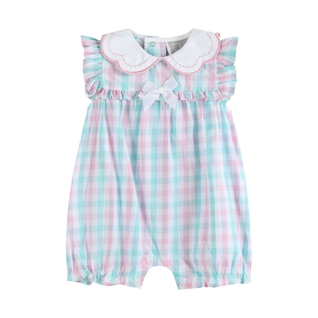 Pink and Aqua Gingham Collared Romper