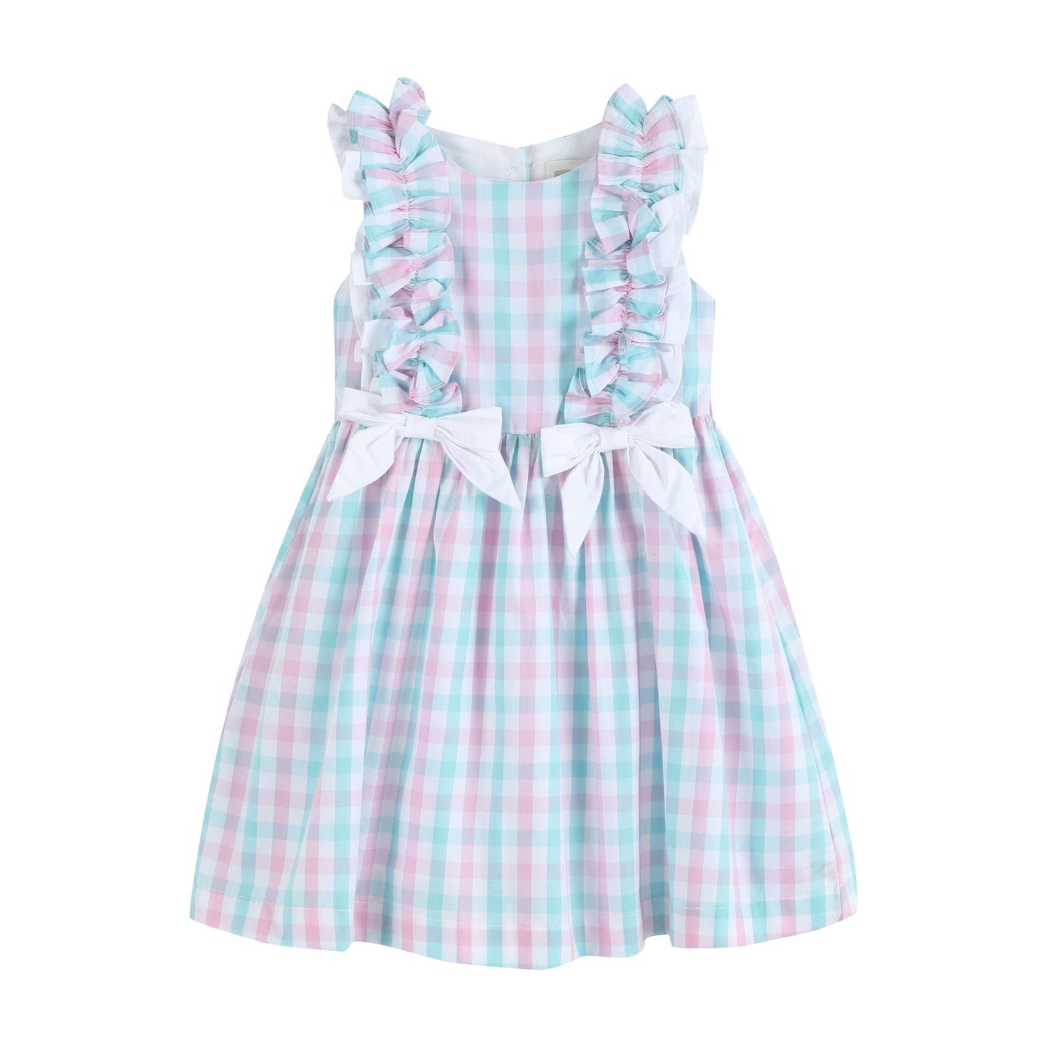 Pink and Aqua Gingham Ruffle Bow Dress