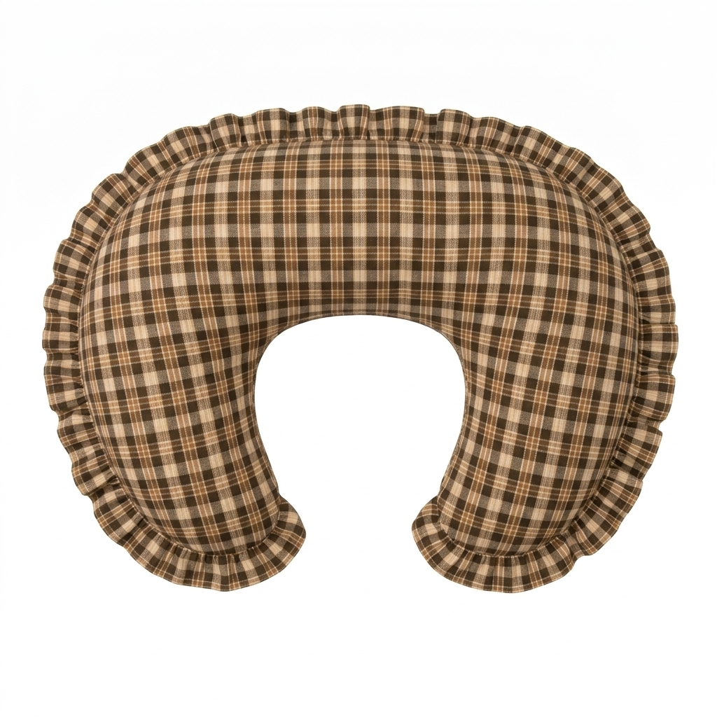 Brown Plaid Ruffle Nursing Pillow Cover