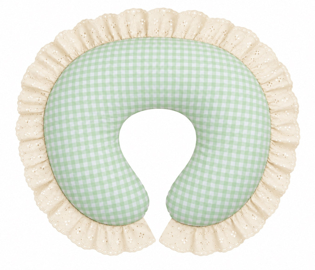 Gingham Ivory Eyelet Ruffle Original Nursing Pillow Cover
