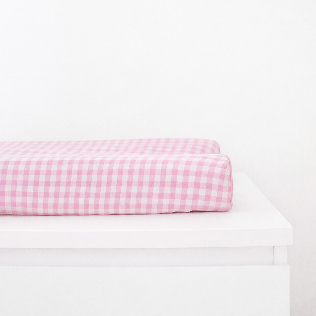 Pink White Gingaham Changing Pad Cover