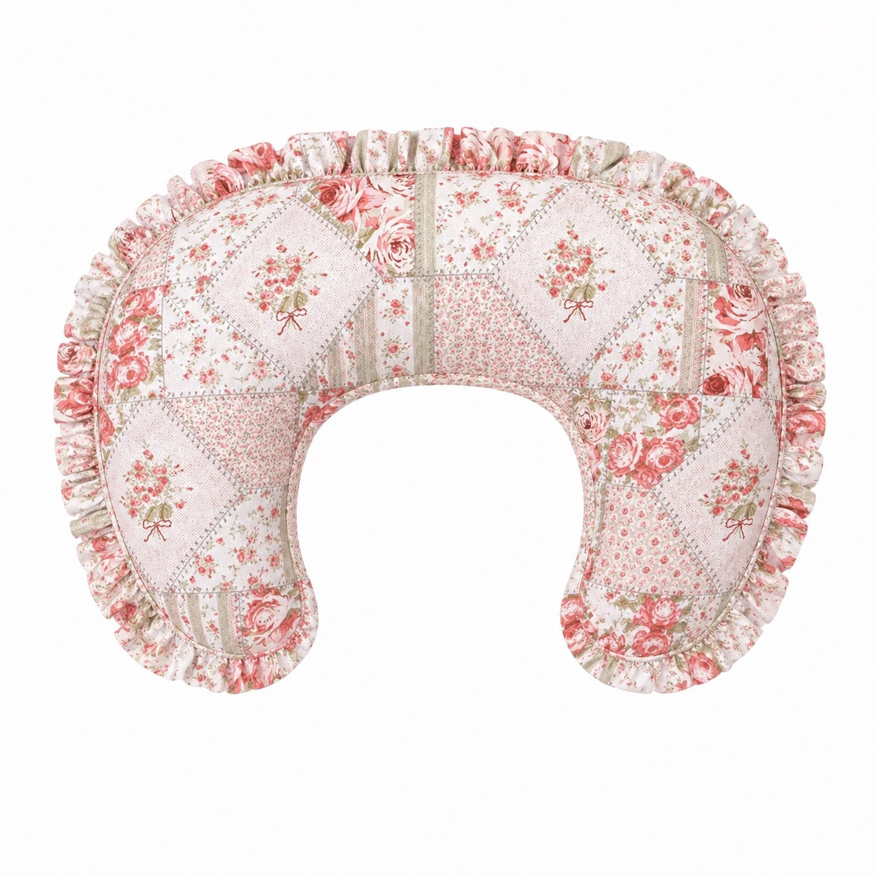 Pink Patchwork Ruffle Nursing Pillow Cover