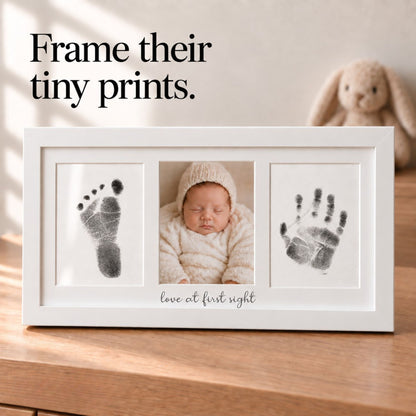 Baby Handprint and Footprint Keepsake Frame - 3-Panel with "Love at first sight" Engraved