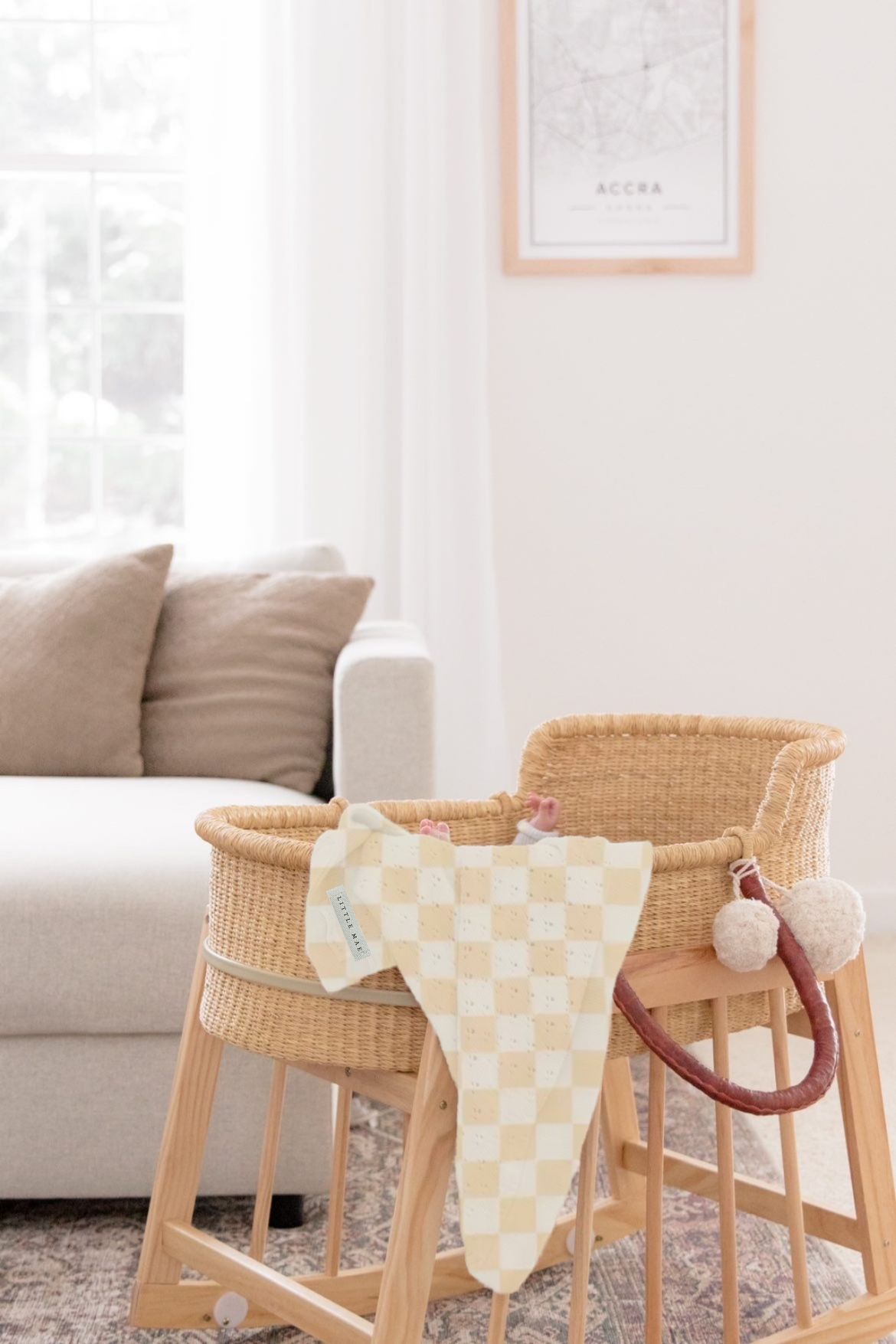 Beige &amp; White Checkered Stretch Swaddle