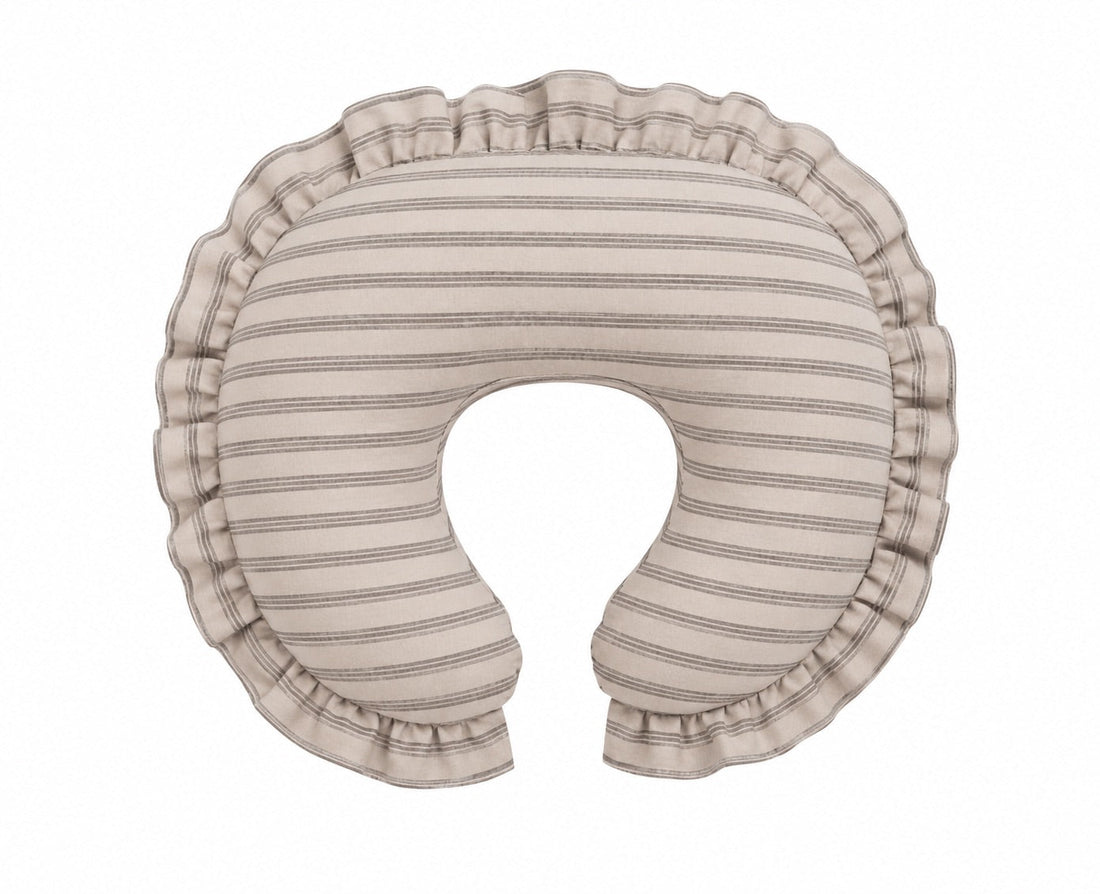 Grey Ivory Stripe Ruffle Nursing Pillow Cover