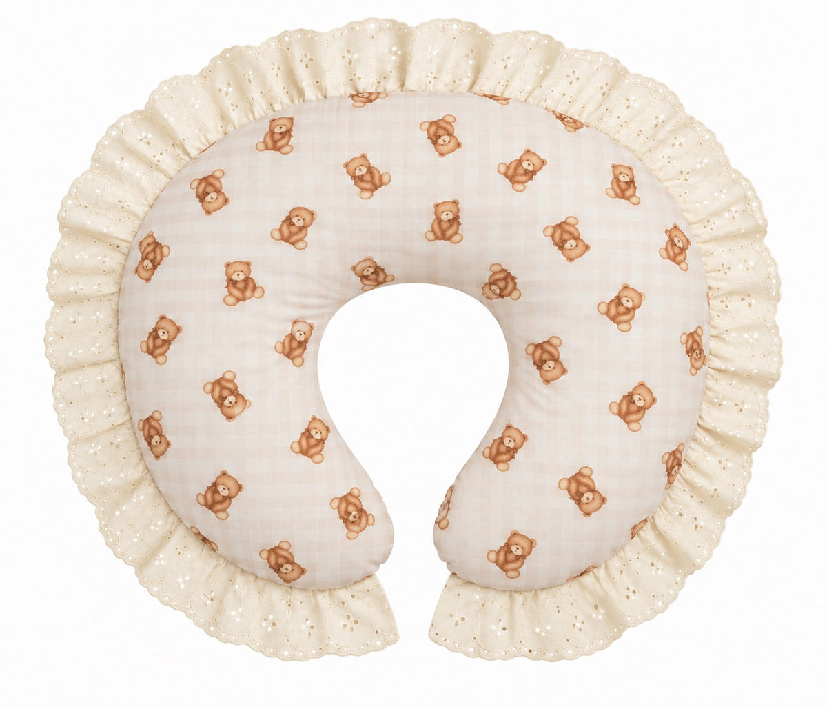Gingham Ivory Eyelet Ruffle Original Nursing Pillow Cover