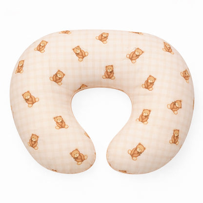 Beige Teddy Bear Gingham Ruffle Nursing Pillow Cover