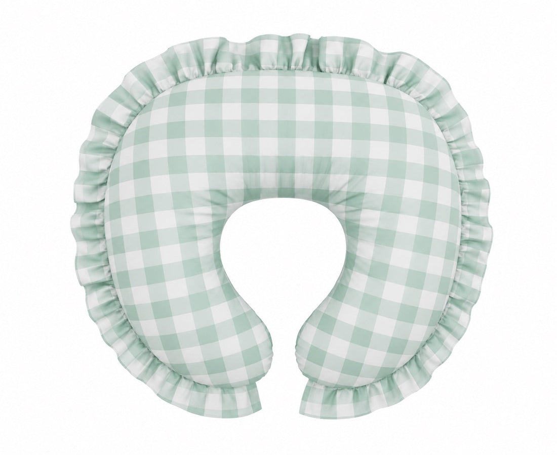 Light Green Checkered Ruffle Nursing Pillow Cover