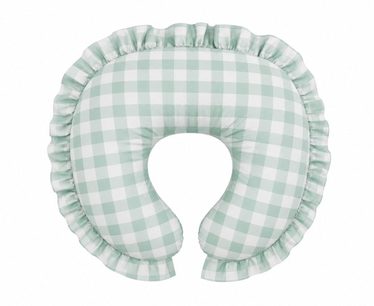 Light Green Checkered Ruffle Nursing Pillow Cover